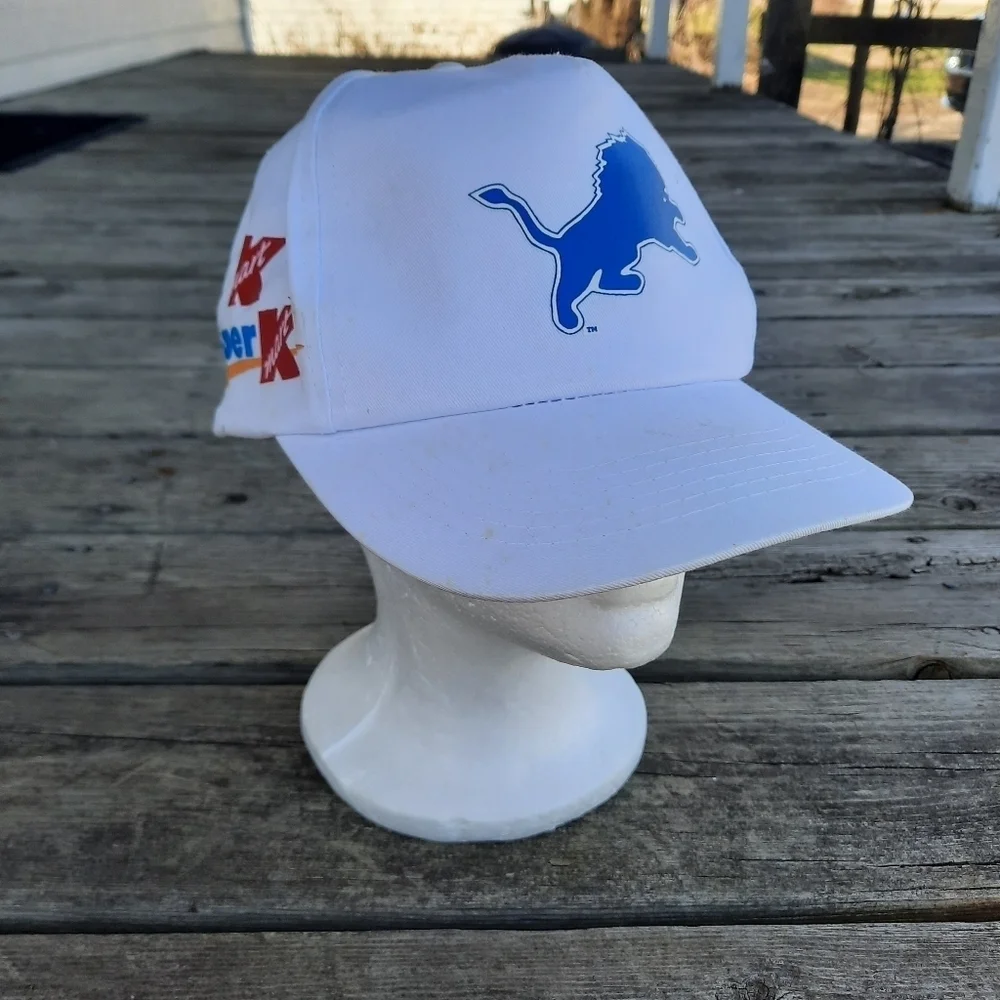 Vintage 90s Detroit Lions Kmart Promo Stadium Game Day White Trucker Hat *FLAWS*